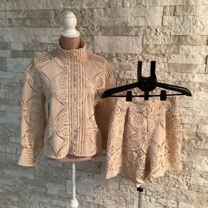 Guipure Lace Buttoned Down Shirt and Short Set